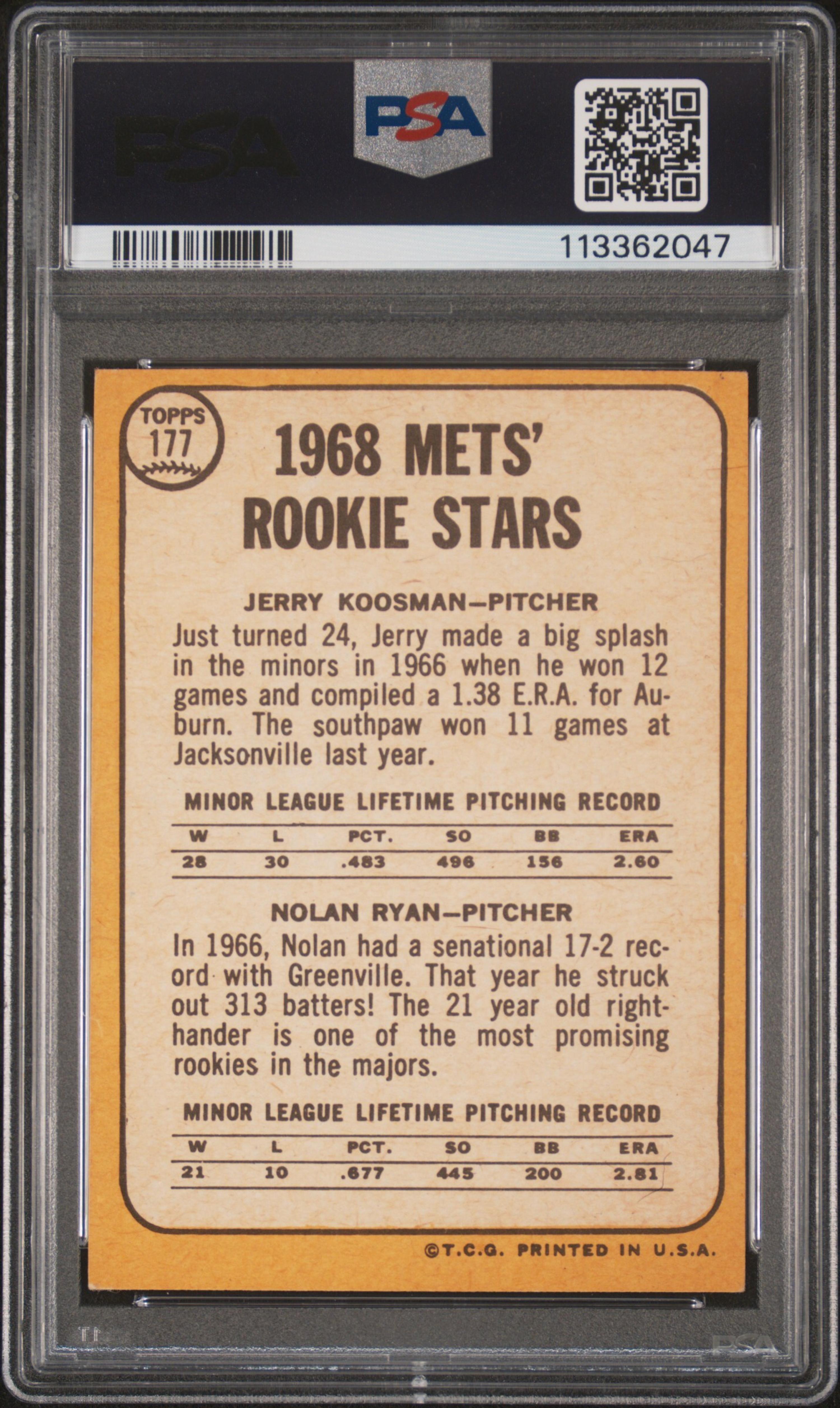 A 1968 Topps Nolan Ryan Rookie Baseball Card No. 177 (PSA 5 EX)
