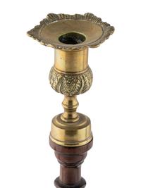 A Group of Four English Mahogany and Brass Mounted Candlesticks