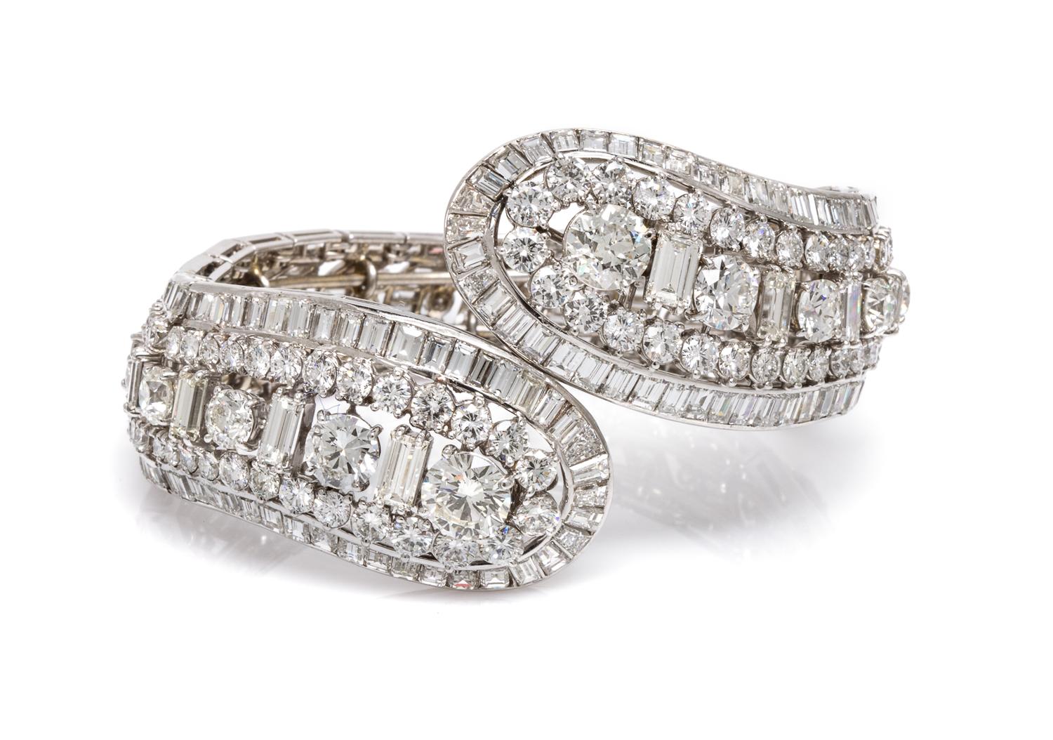 A Vintage Flexible Platinum and Diamond Bypass Bracelet, 51.60 dwts.