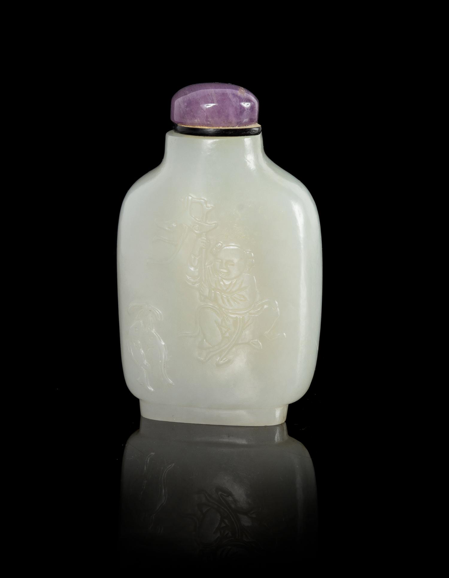 A Carved White Jade Snuff Bottle — 18TH/19TH CENTURY