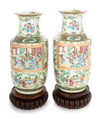 A Pair of Chinese Export Canton Style Porcelain Vases