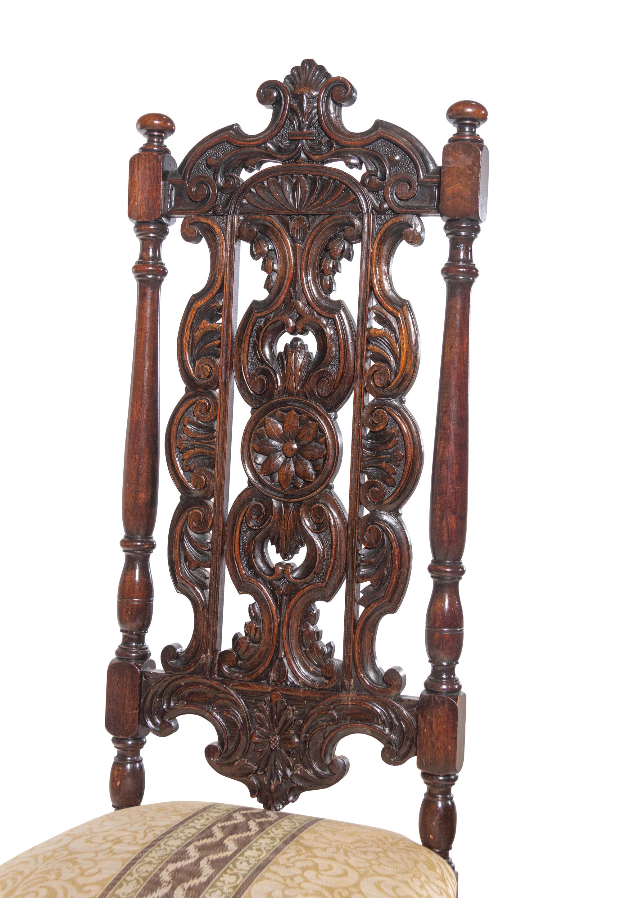 A Jacobean Style Carved Walnut Side Chair