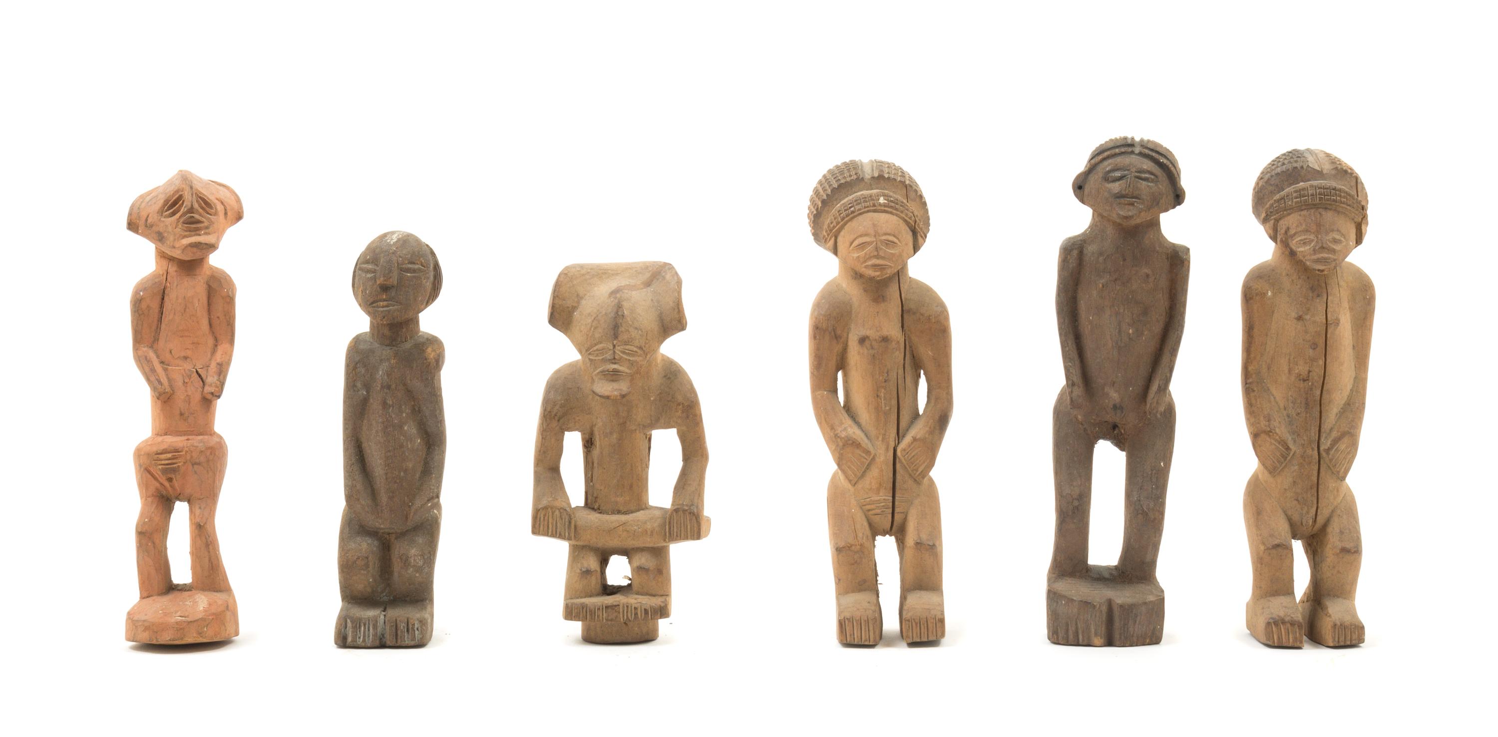 Six Chokwe Wood Figures Height of tallest 6 3/8 inches. — CONGO/NAMIBIA, FIRST QUARTER 20TH CENTURY