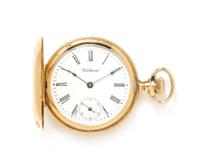 A 14 Karat Yellow Gold Hunter Case Pocket Watch, Waltham, Circa 1901, 21.30 dwts.