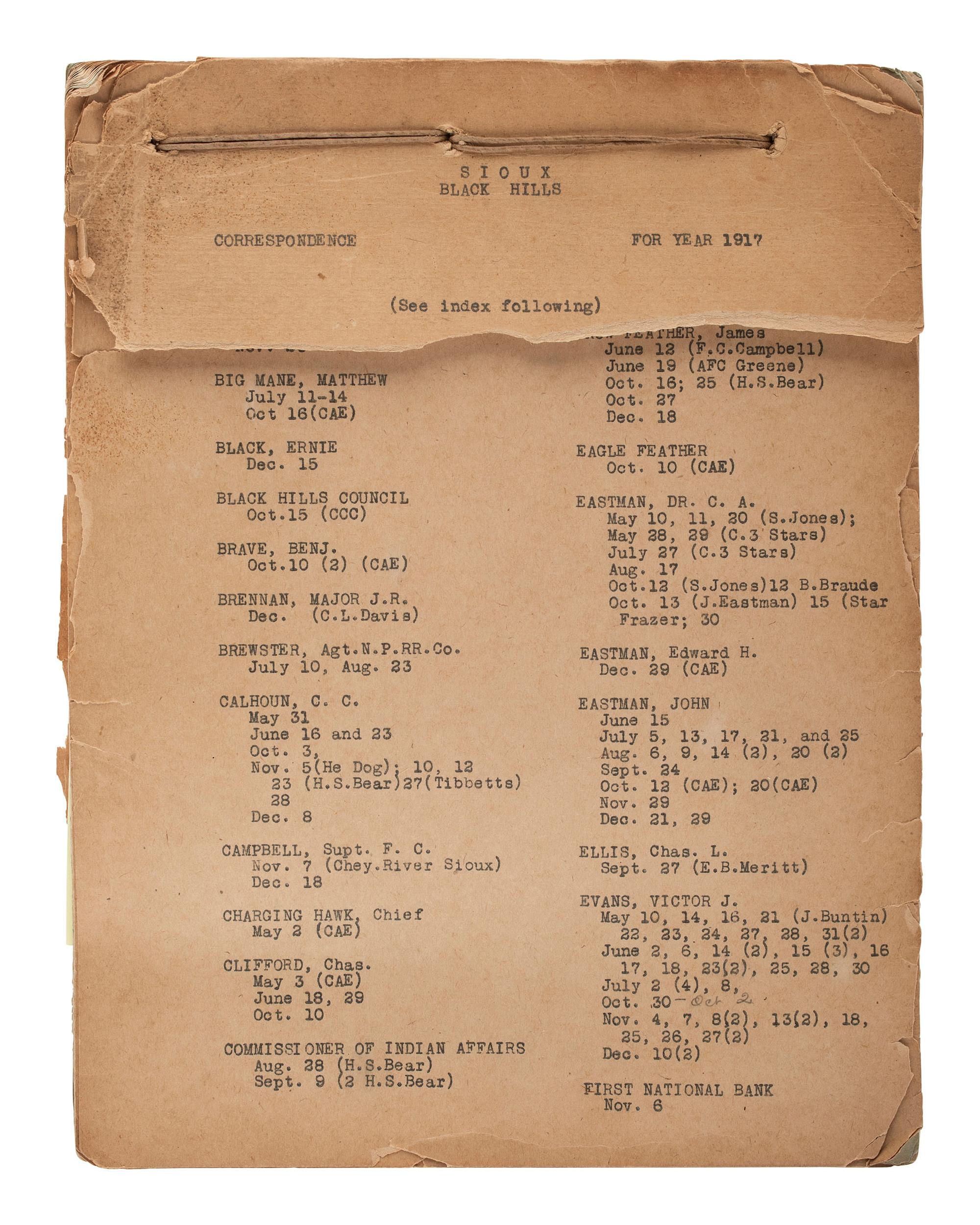 [NATIVE AMERICAN]. Papers associated with the Sioux, Assiniboine, and Ponca Nations, ca early 1900s.