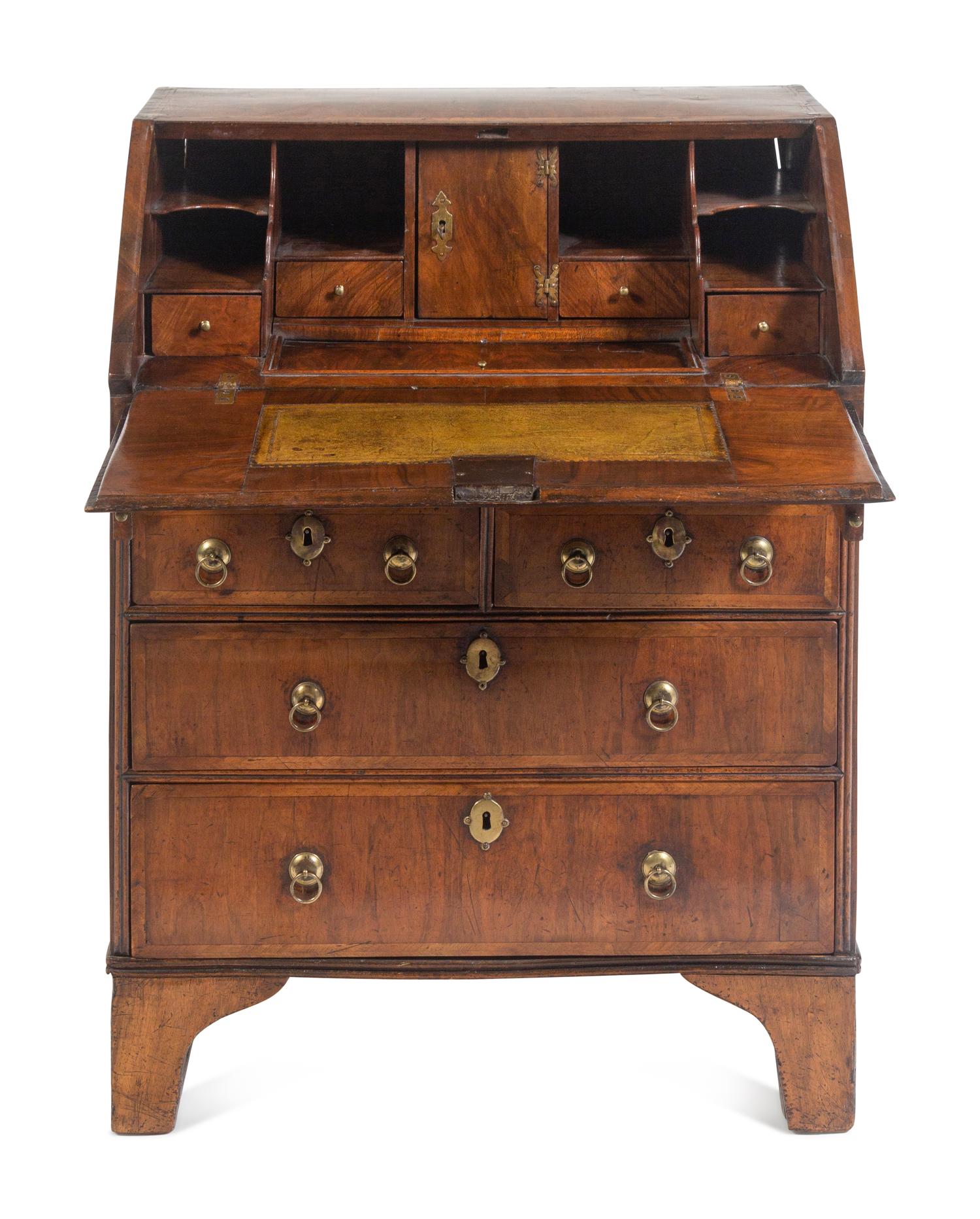 A George II Walnut Slant-Front Bureau
