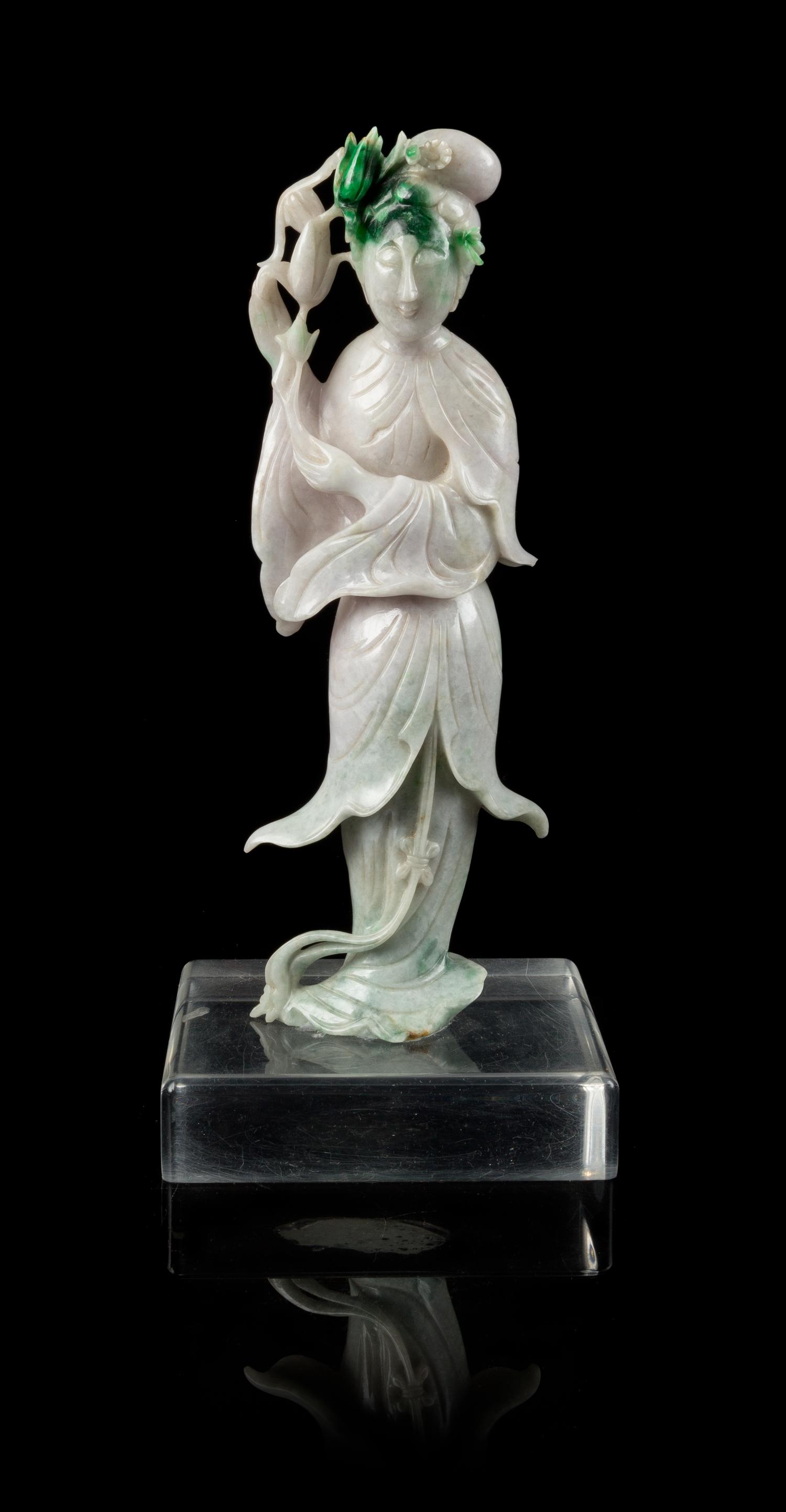 A Lavender and Green Jadeite Figure of a Beauty Height 10 1/4 inches. — LATE 19TH CENTURY