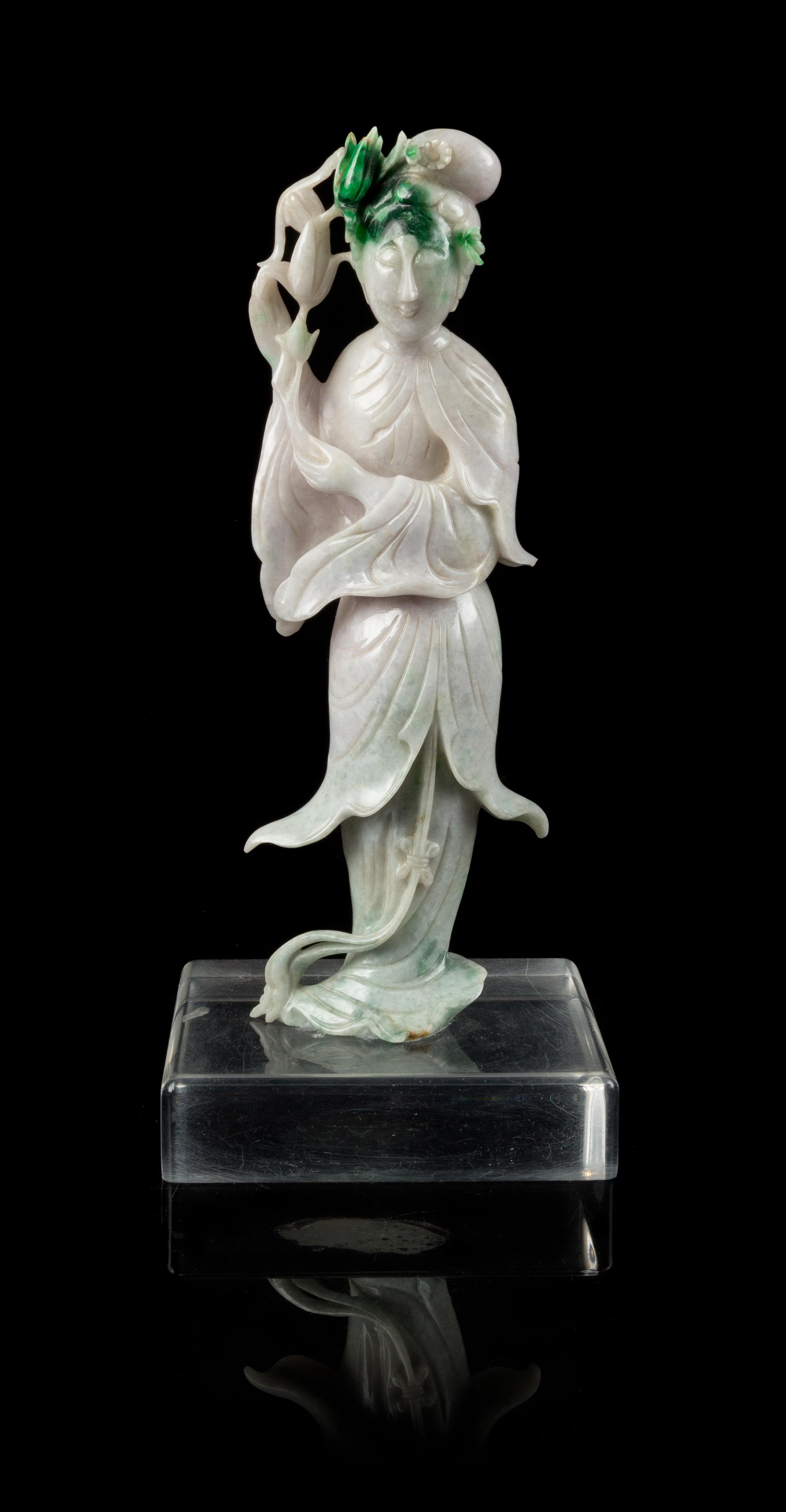 A Lavender and Green Jadeite Figure of a Beauty Height 10 1/4 inches. — LATE 19TH CENTURY