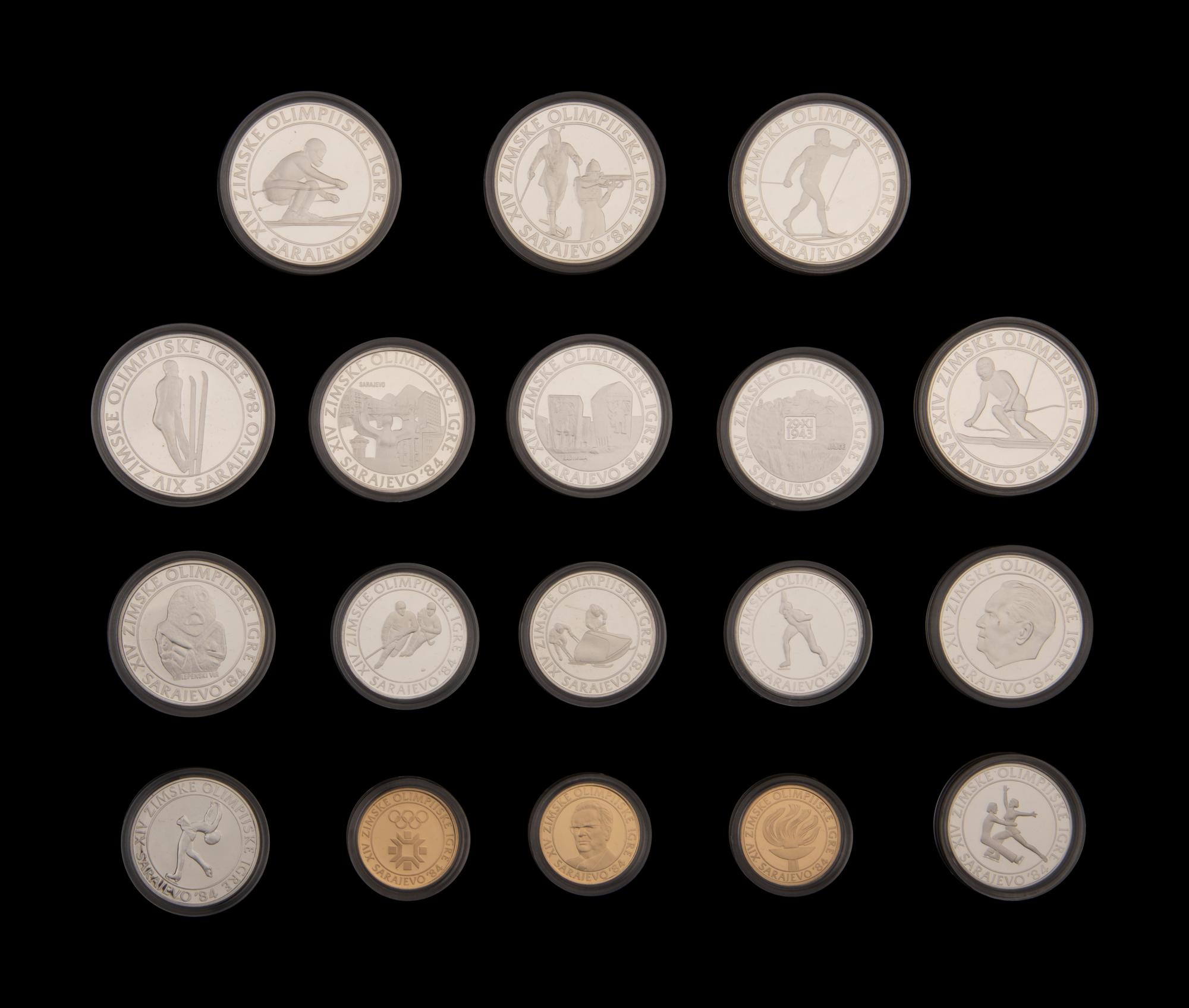 [YUGOSLAVIA] An 18-Coin 1984 Winter Olympic Games Commemorative Gold and Silver Proof Set