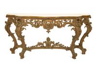 A Louis XV Carved Gilt Wood Serpentine Marble Top Console Table — 18TH/19TH CENTURY