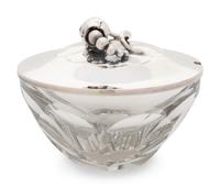 A Georg Jensen Silver Mounted Blossom Pattern Glass Jam Jar