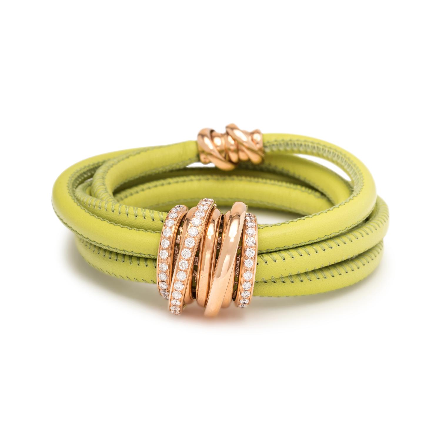 DE GRISOGONO, GREEN LEATHER AND DIAMOND 'ALLEGRA' BRACELET