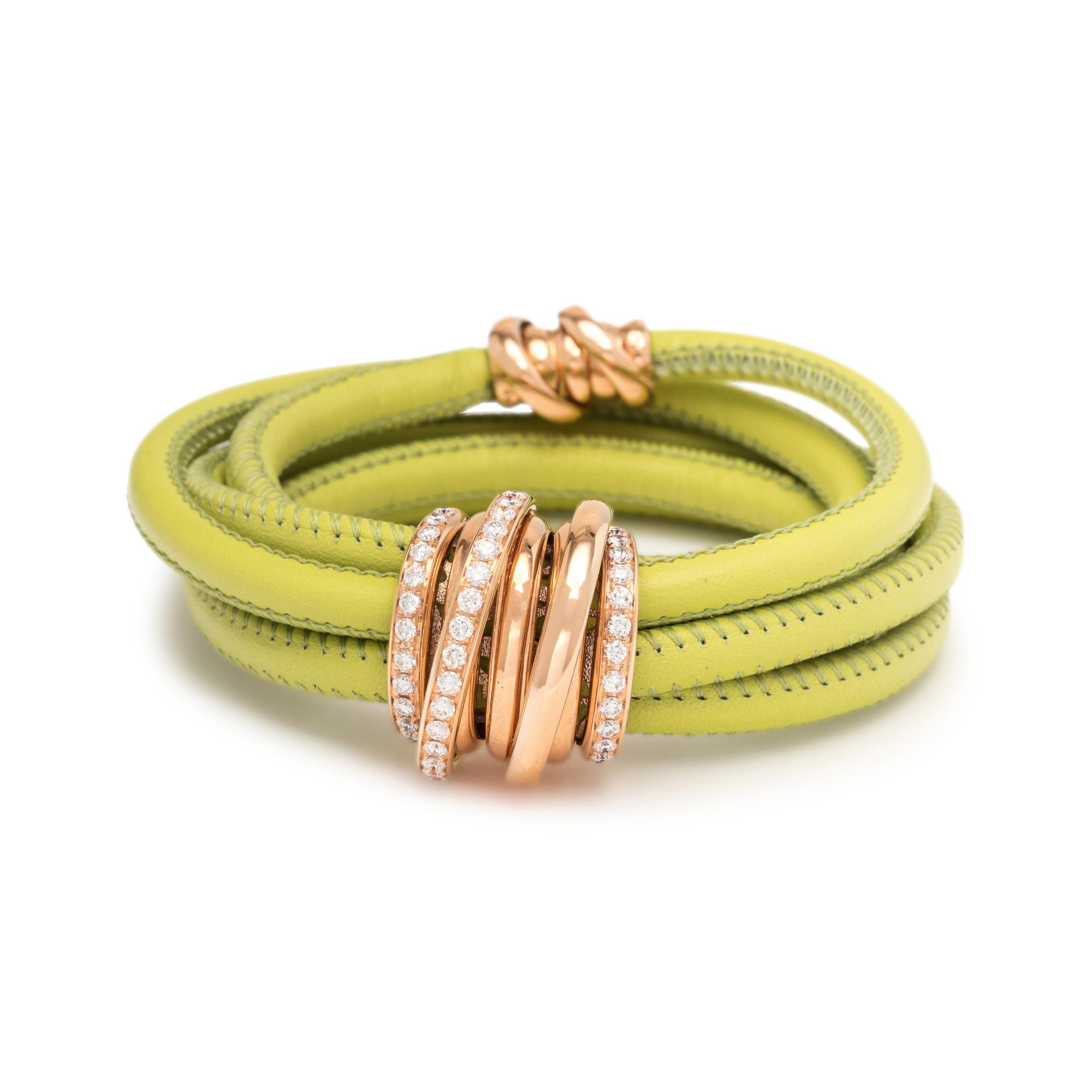DE GRISOGONO, GREEN LEATHER AND DIAMOND 'ALLEGRA' BRACELET