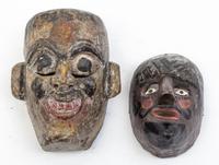Five Mexican Painted Masks Height of largest 25 inches.
