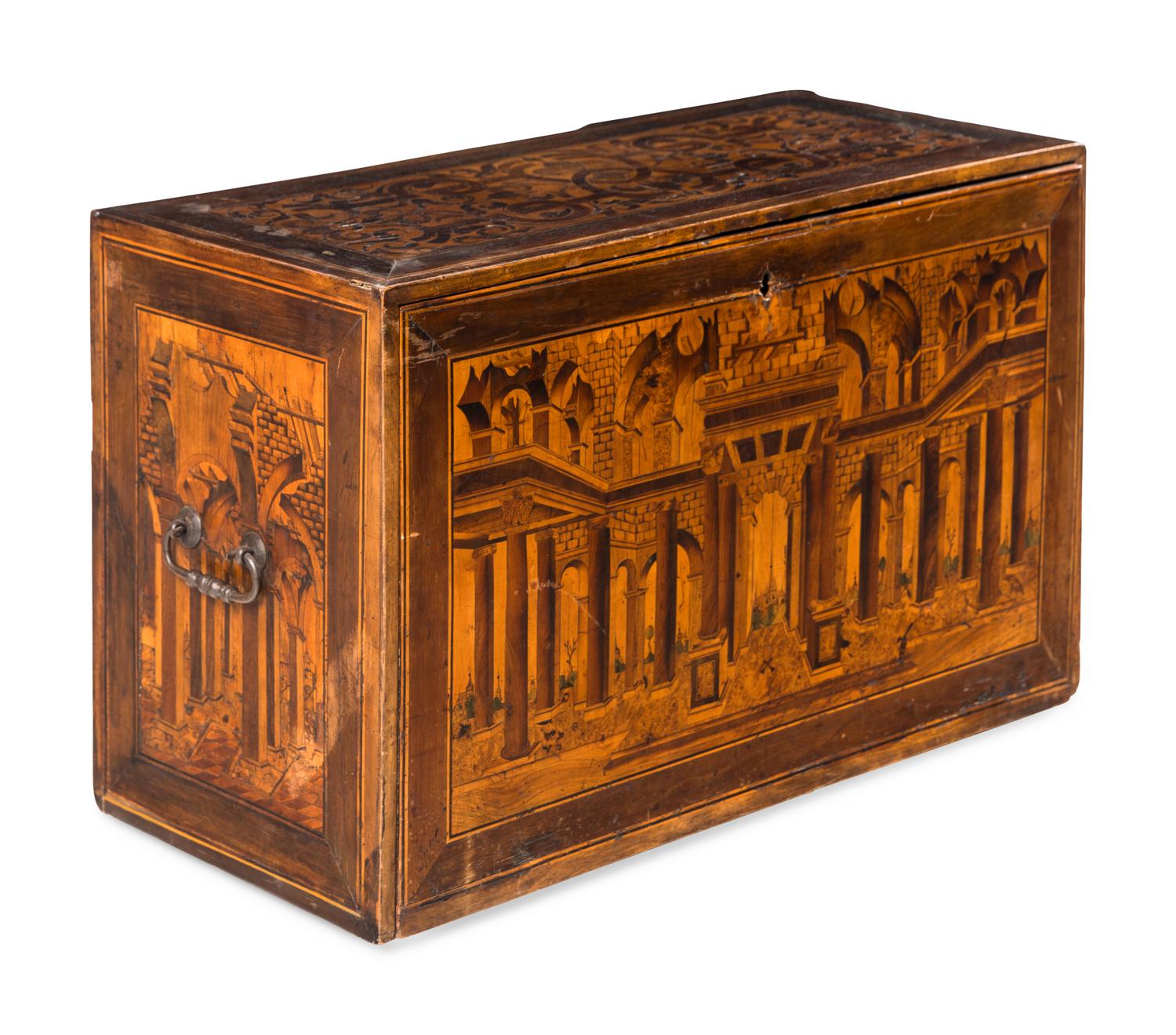 A German Marquetry and Walnut Table Cabinet