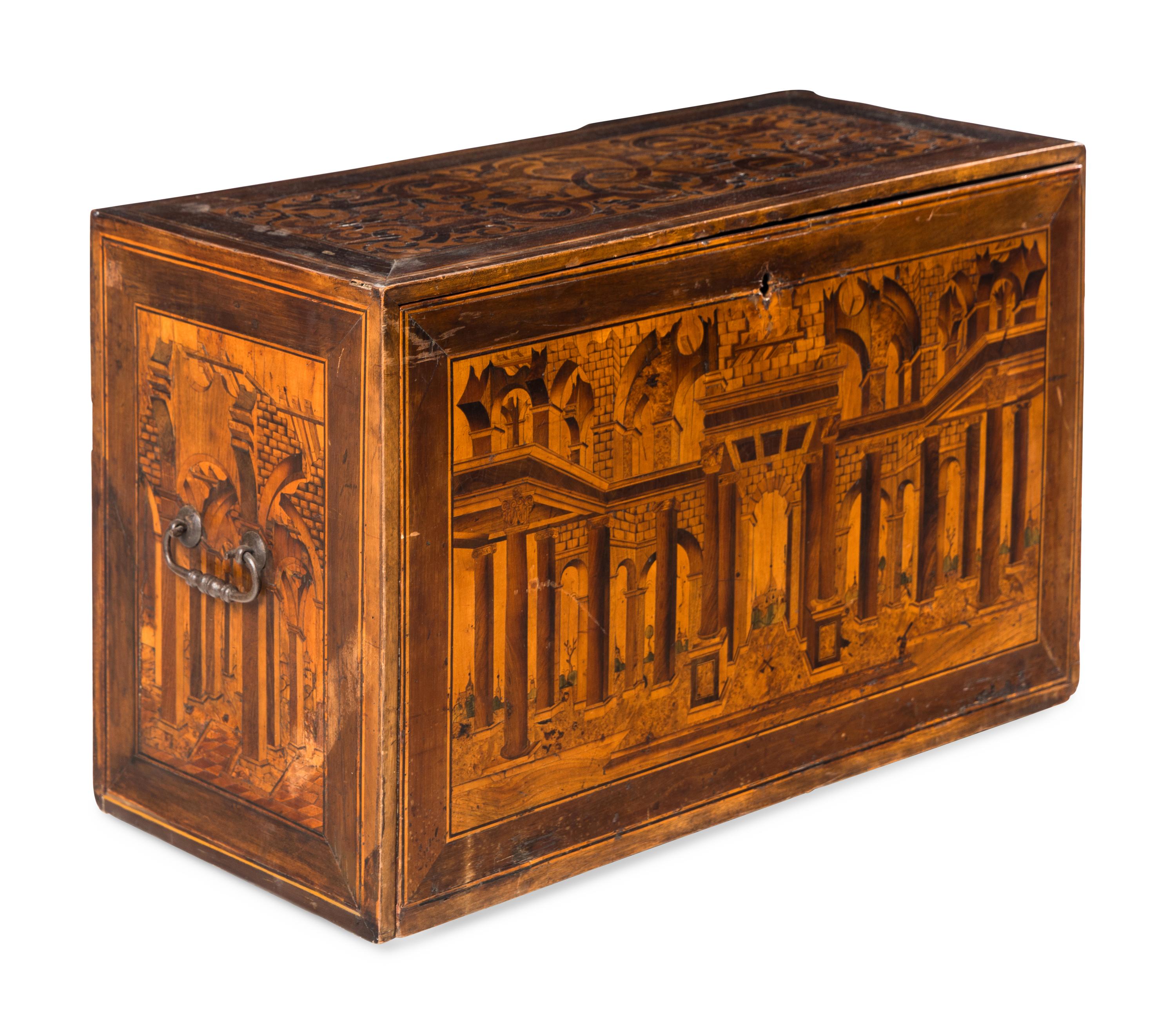 A German Marquetry and Walnut Table Cabinet