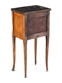 A Louis XV/XVI Transitional Style Marquetry Marble Inset Side Table