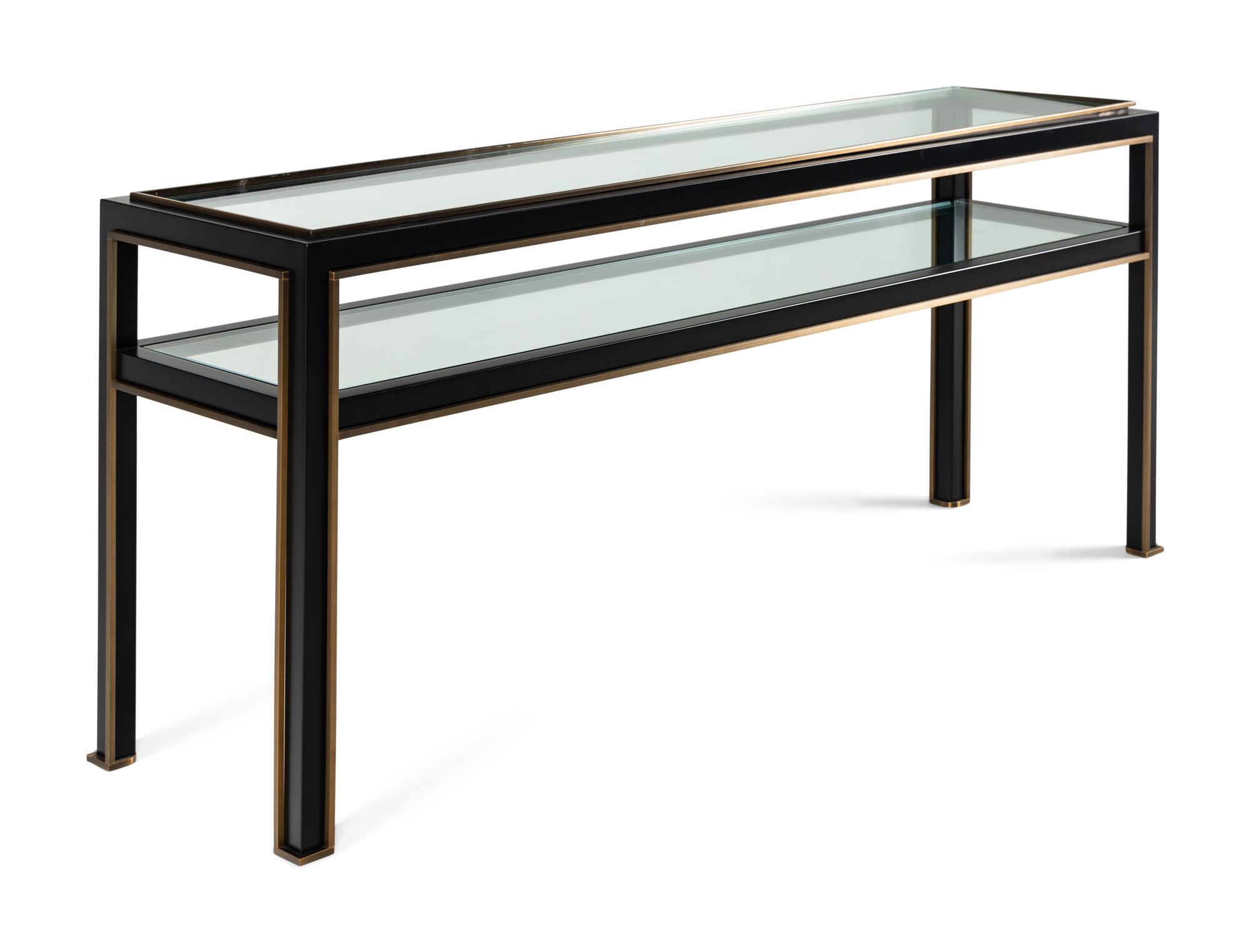 A Holly Hunt Coated Steel, Bronze and Glass Console Table