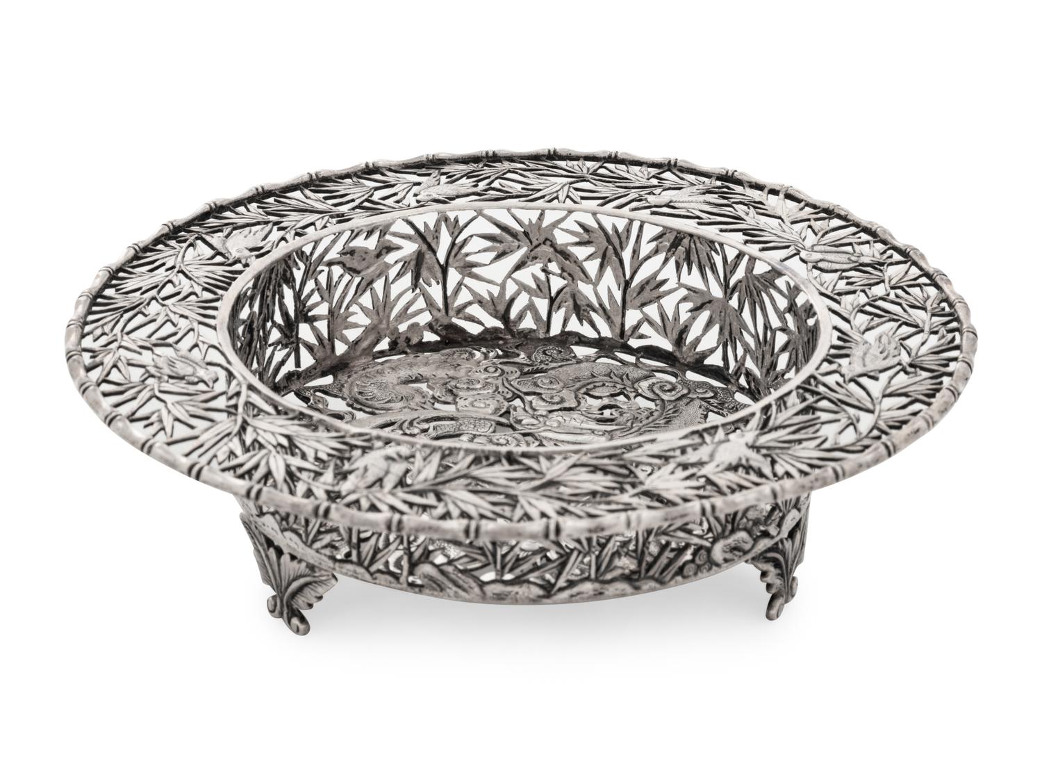 A Chinese Export Silver Tripod Dish