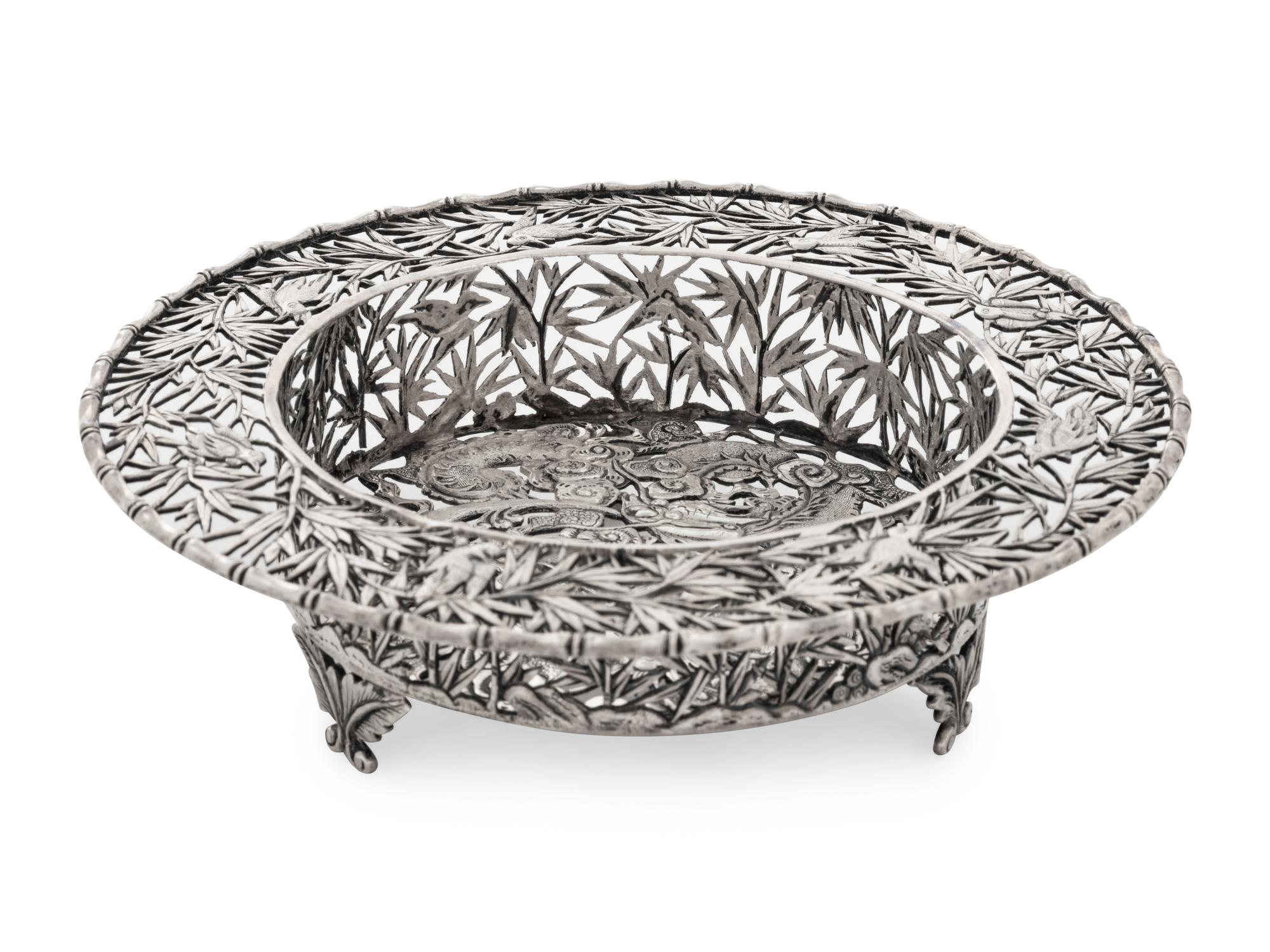A Chinese Export Silver Tripod Dish