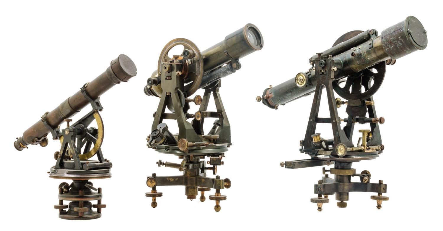 Three English Brass Theodolites Length of longest scope 16 inches. — LATE 19TH/EARLY 20TH CENTURY
