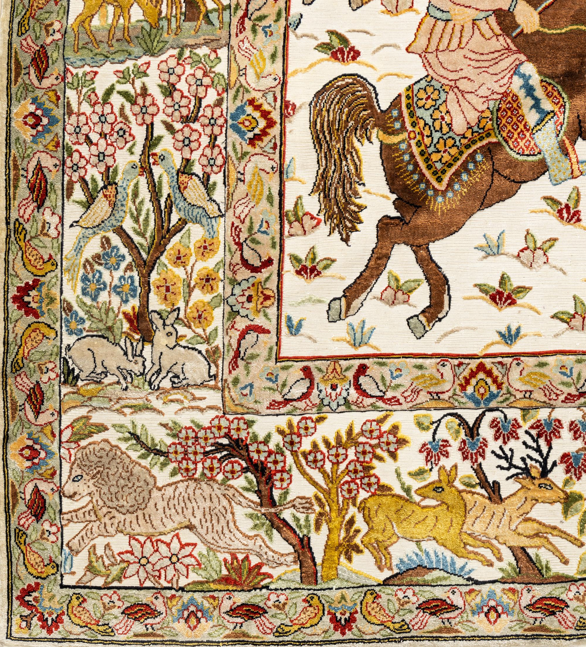 A Kirman Silk Pictorial Rug