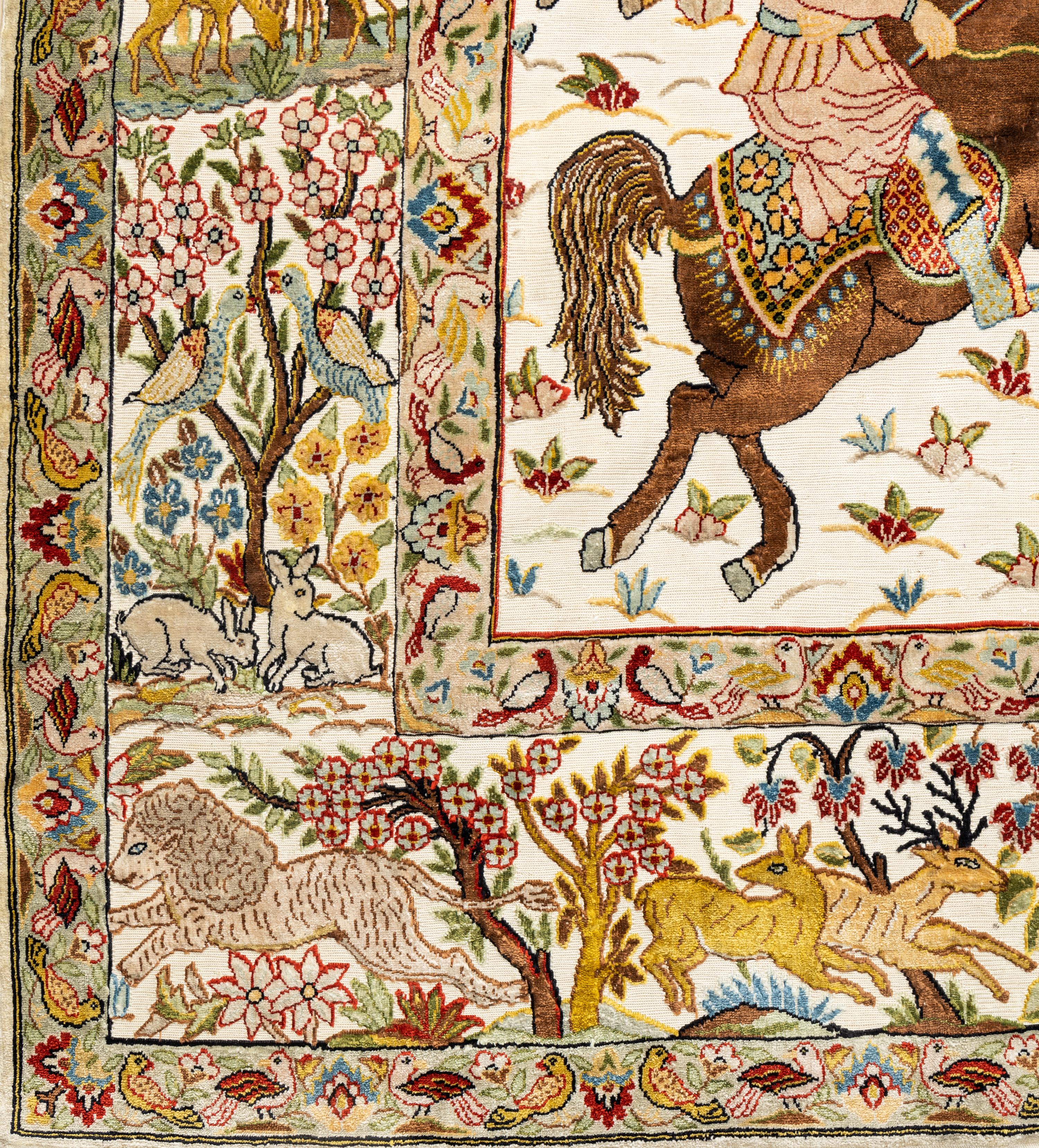 A Kirman Silk Pictorial Rug