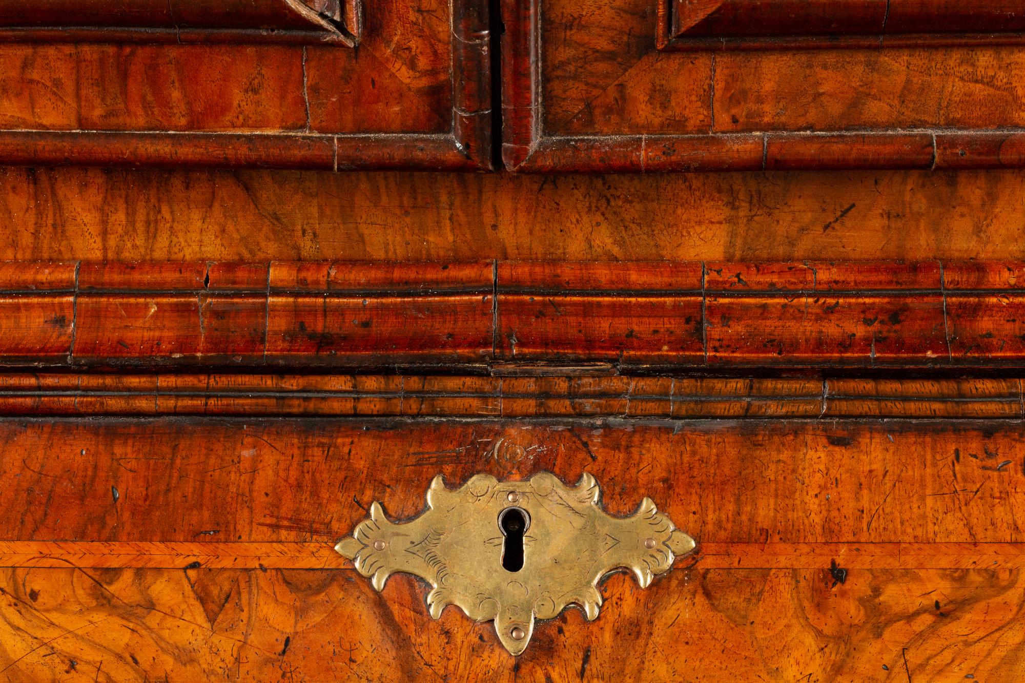 A George II Burl Walnut Slant-Front Secretary Bookcase