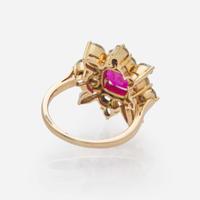 A 14K Yellow Gold, Ruby, and Diamond Ring