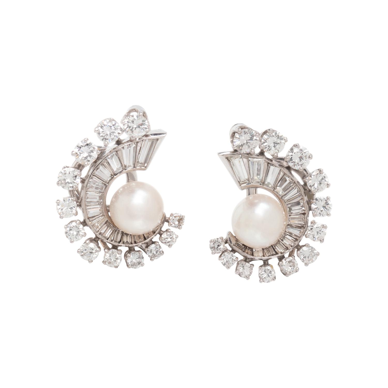 CULTURED PEARL AND DIAMOND CLIP EARRINGS
