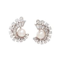 CULTURED PEARL AND DIAMOND CLIP EARRINGS