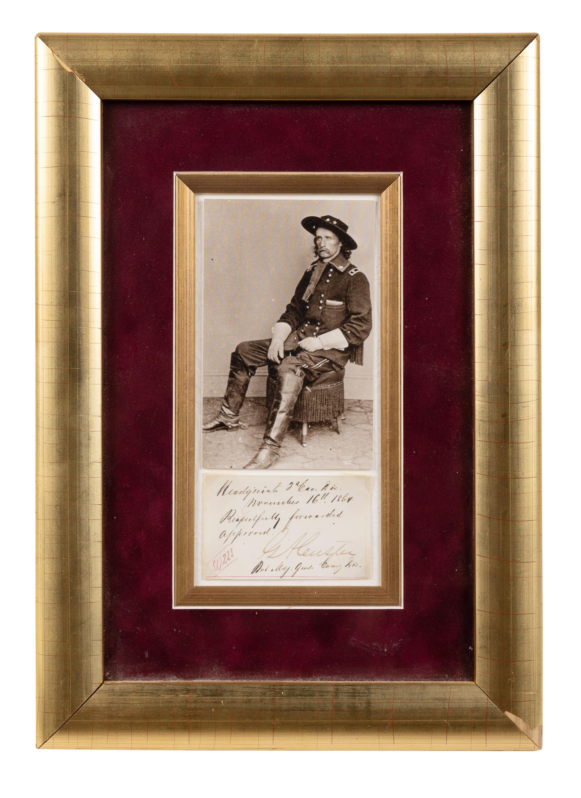 CUSTER, George Armstrong (1839-1876). Endorsement signed ("G.A. Custer"), as Brevet Major General. Headquarters 2nd Cavalry Division, 16 November 1864.