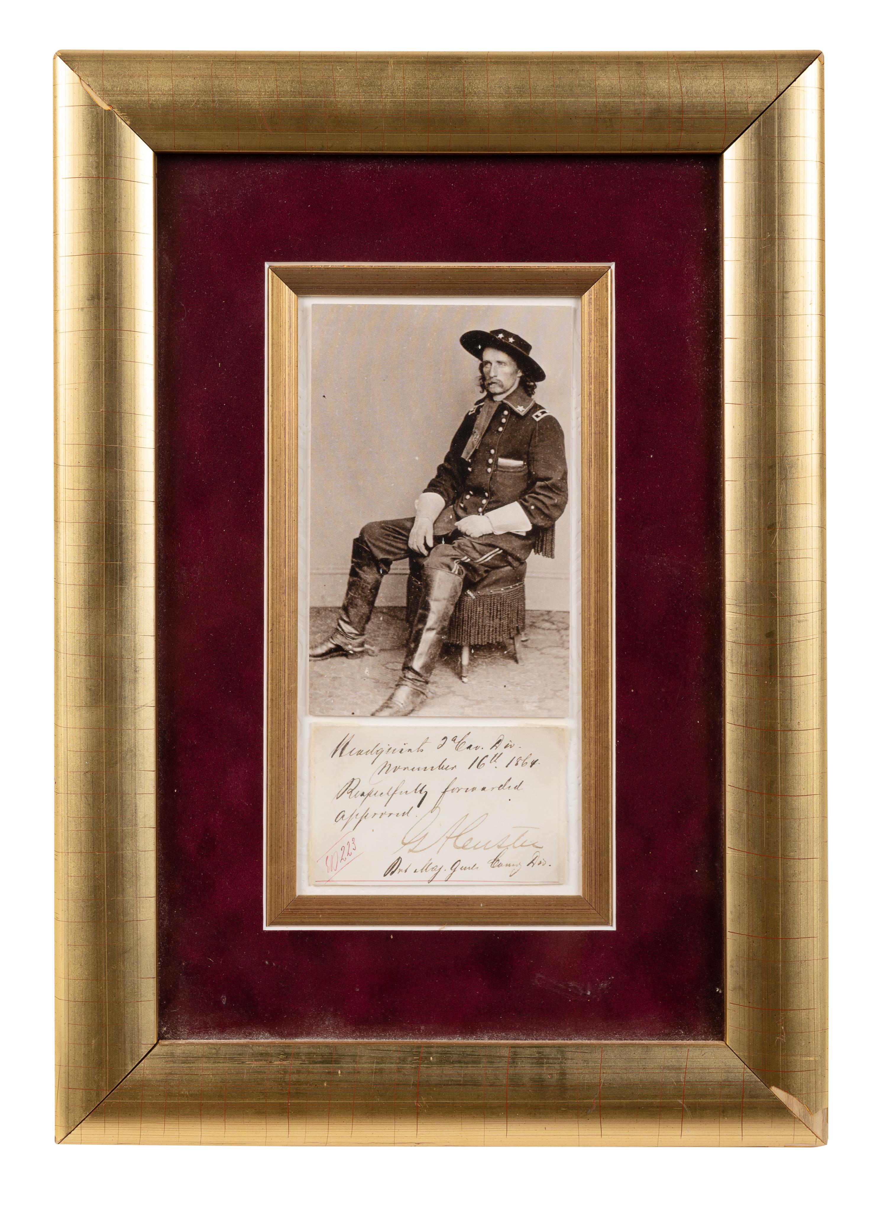 CUSTER, George Armstrong (1839-1876). Endorsement signed ("G.A. Custer"), as Brevet Major General. Headquarters 2nd Cavalry Division, 16 November 1864.