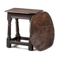 A William and Mary Turned Oak Slide-Top Tavern Table Stool