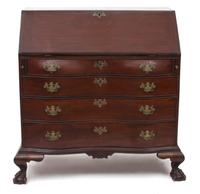 An American Chippendale Style Mahogany Slant Front Oxbow Desk Height 45 x width 46 x depth 25 inches. — 19TH CENTURY