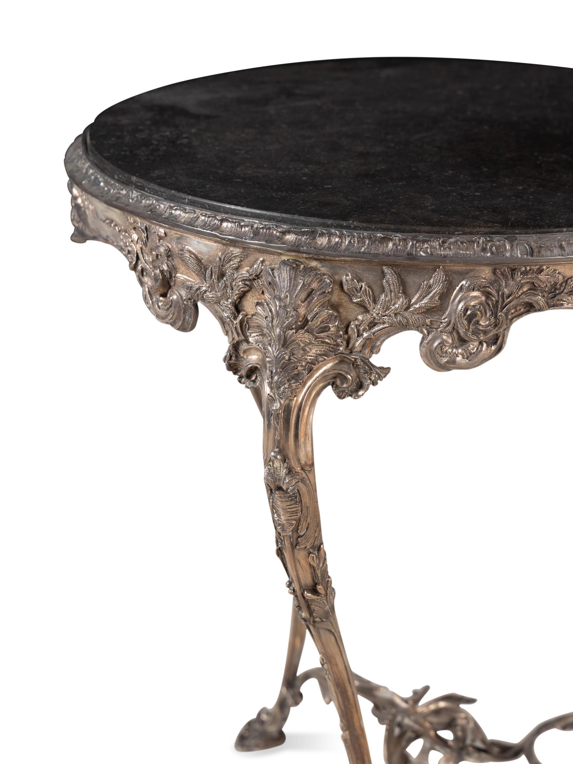 A Louis XV Style Silvered Bronze and Marble-Top Side Table