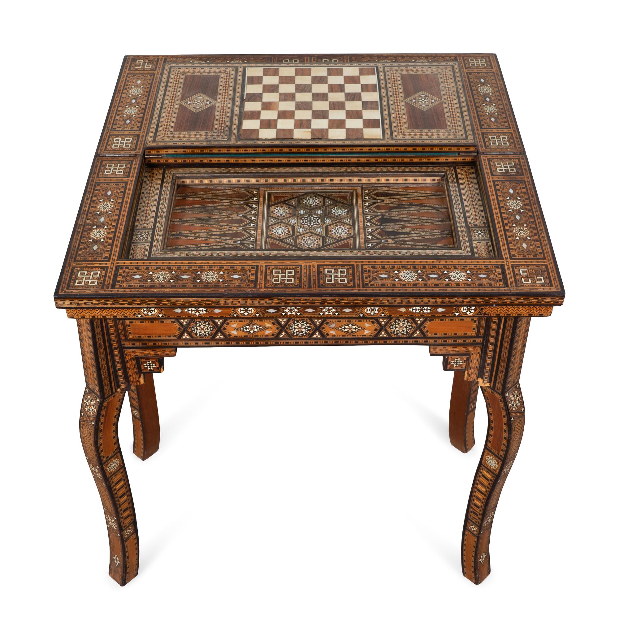A Syrian Mother-of-Pearl and Bone Inlaid Games Table — 20TH CENTURY