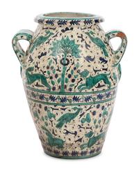A Monumental Italian Majolica Double-Handle Vessel