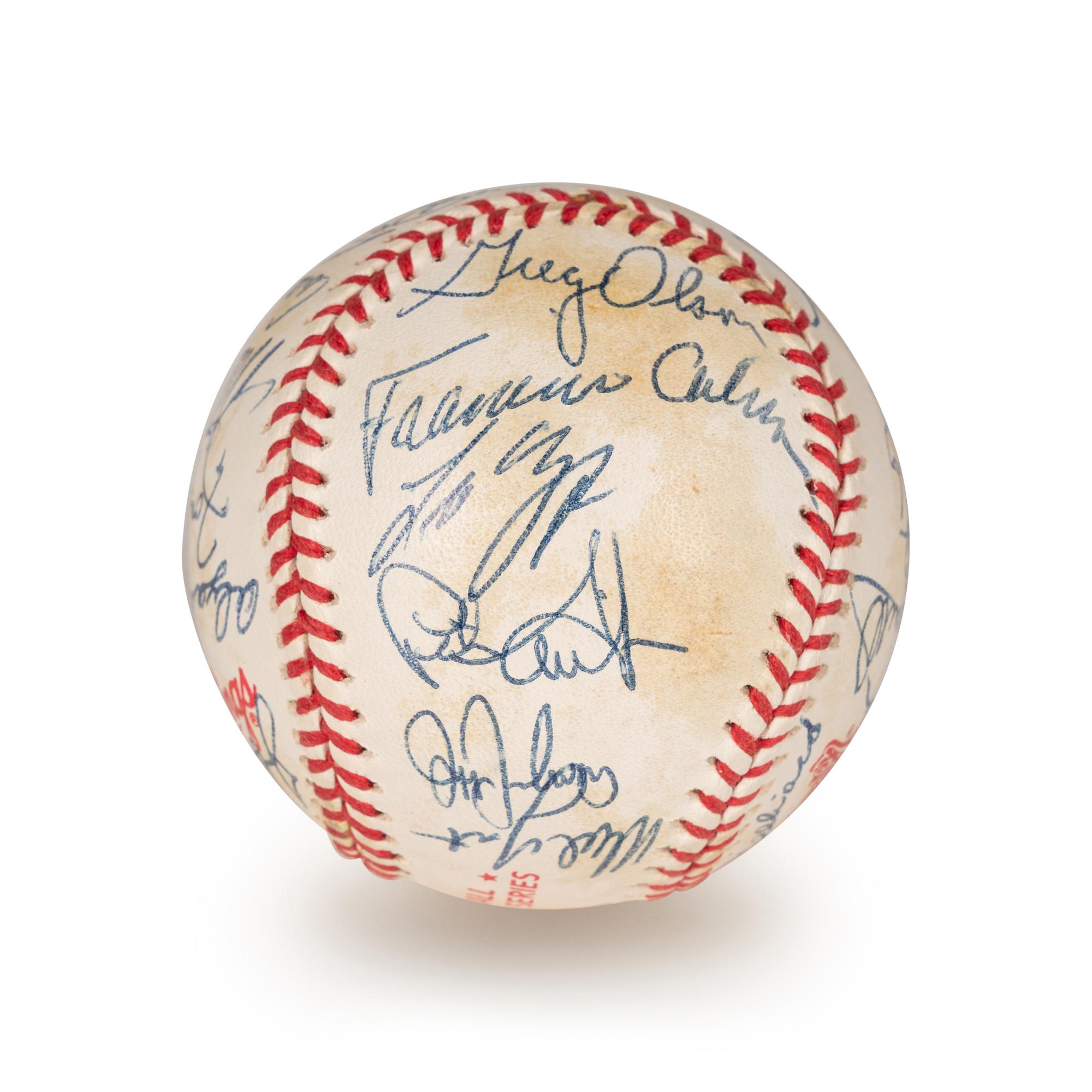 A 1992 Atlanta Braves National League Champion Team Signed Autograph Baseball With 29 Signatures (Beckett Authentication Services Letter BAS Certified),