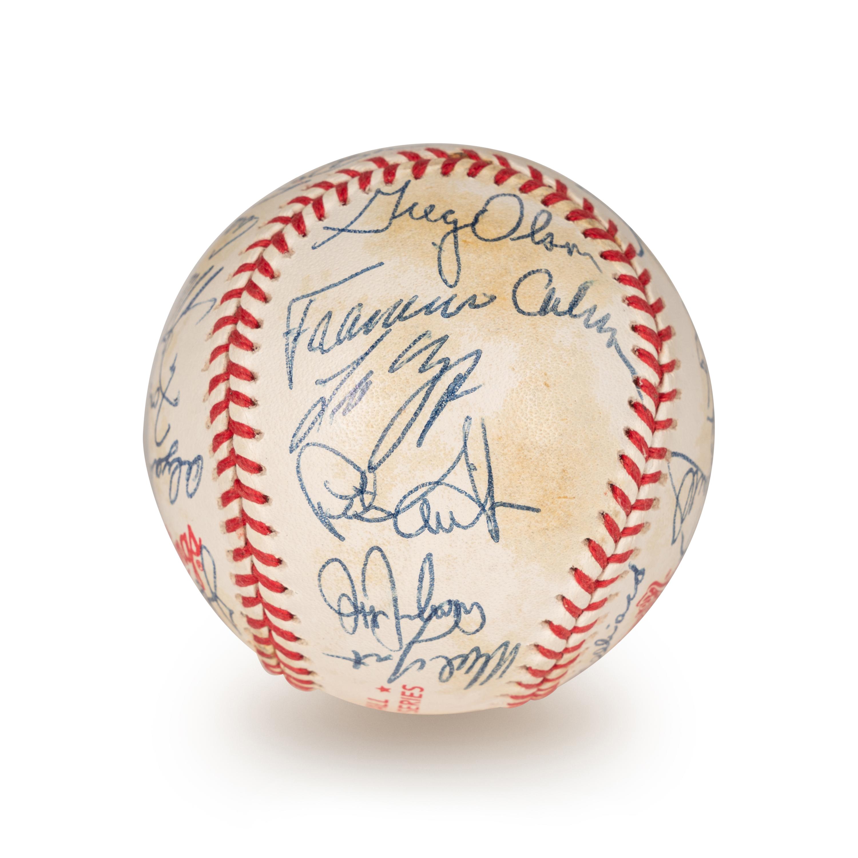 A 1992 Atlanta Braves National League Champion Team Signed Autograph Baseball With 29 Signatures (Beckett Authentication Services Letter BAS Certified),