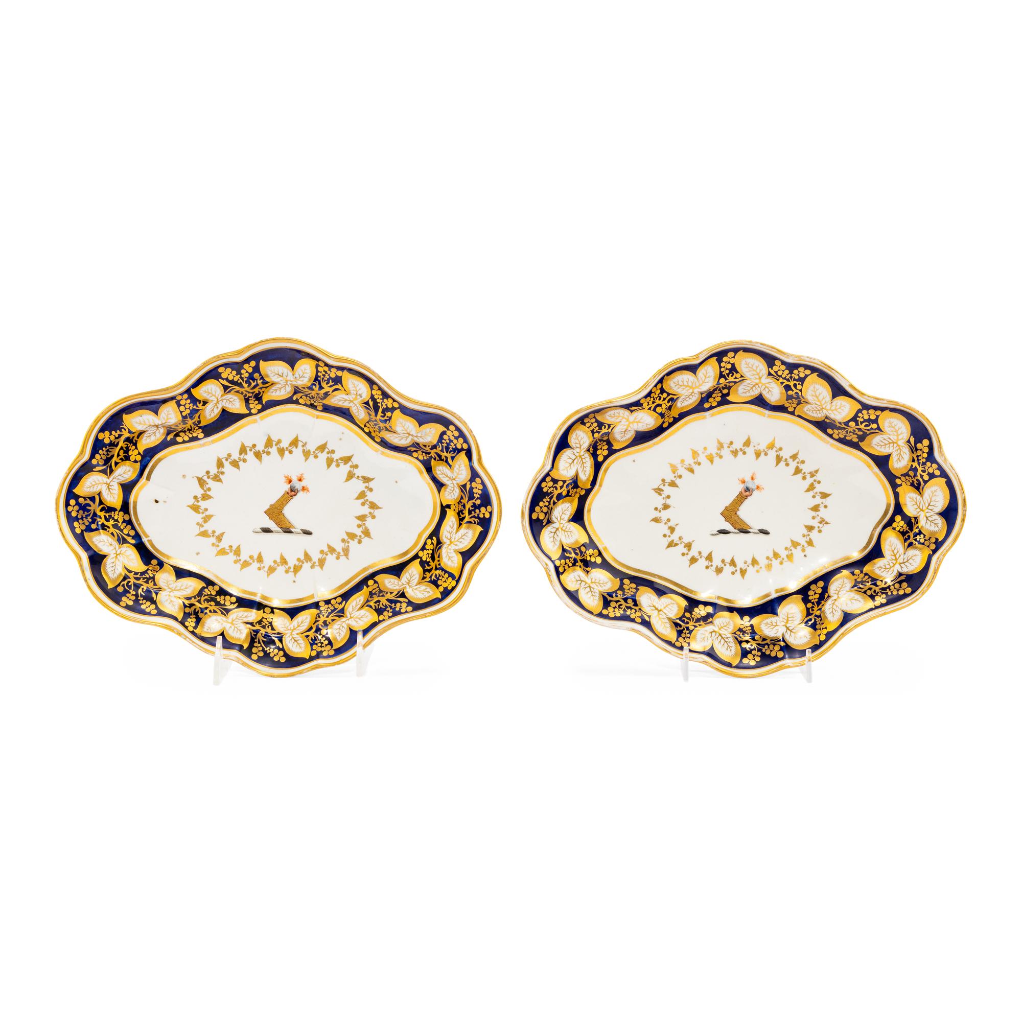 A Pair of Worcester Porcelain Armorial Serving Dishes