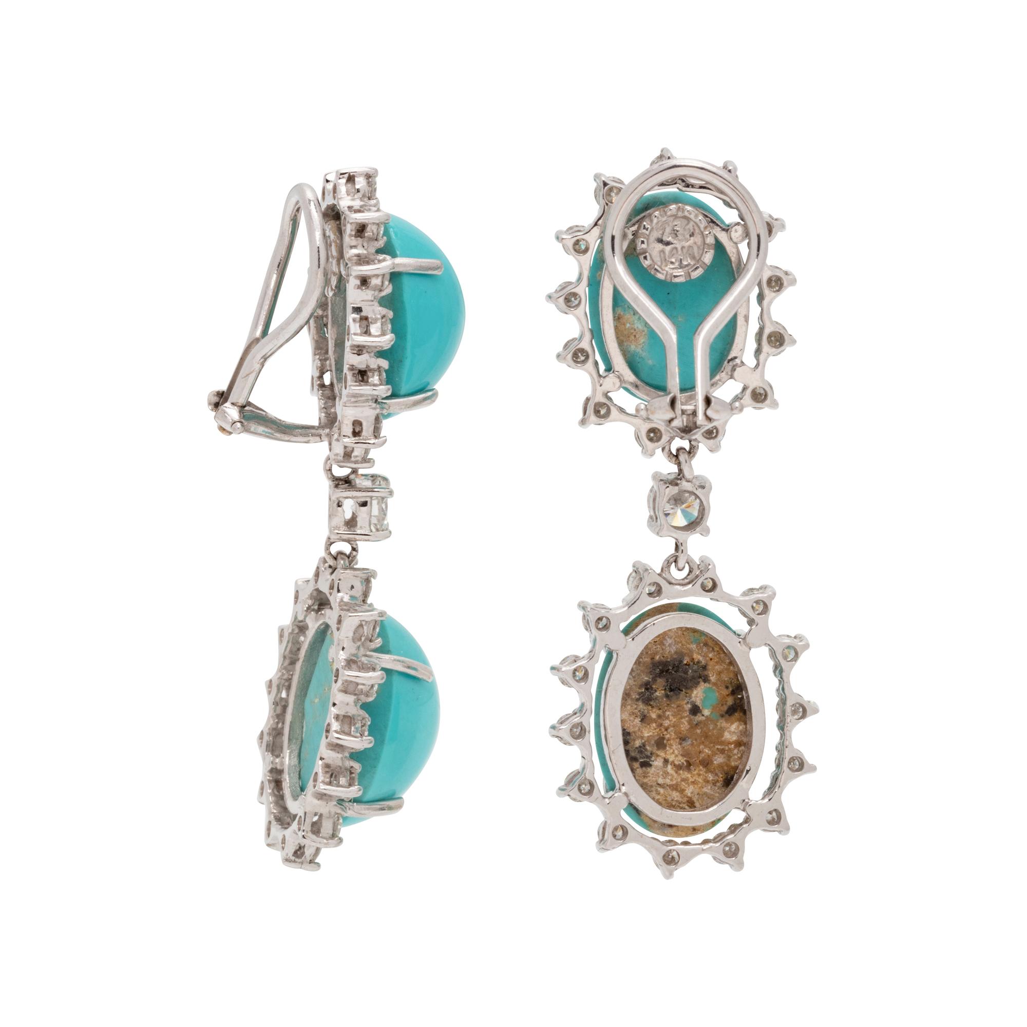 TURQUOISE AND DIAMOND EARCLIPS