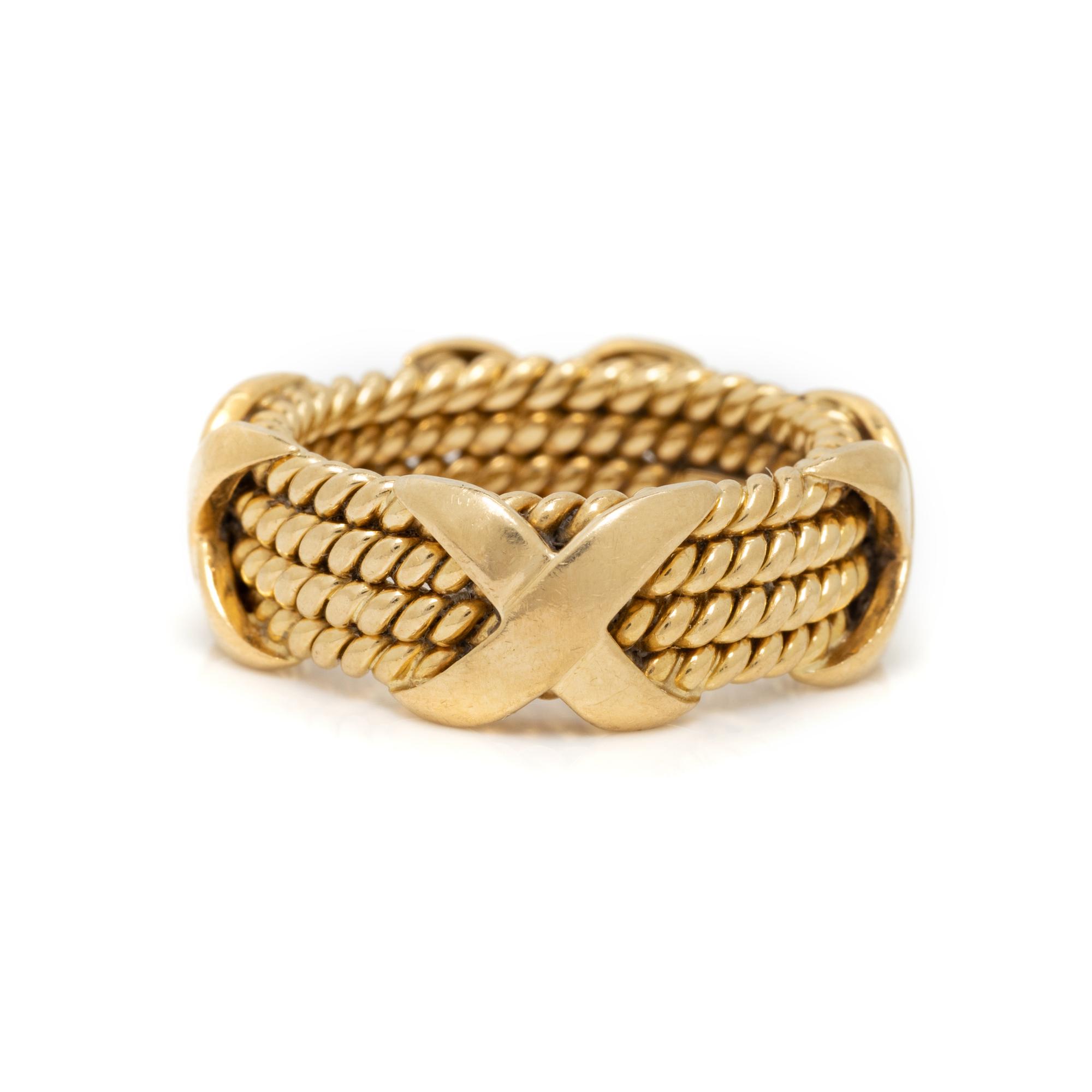 TIFFANY & CO., SCHLUMBERGER, YELLOW GOLD 'ROPE FOUR-ROW X' RING