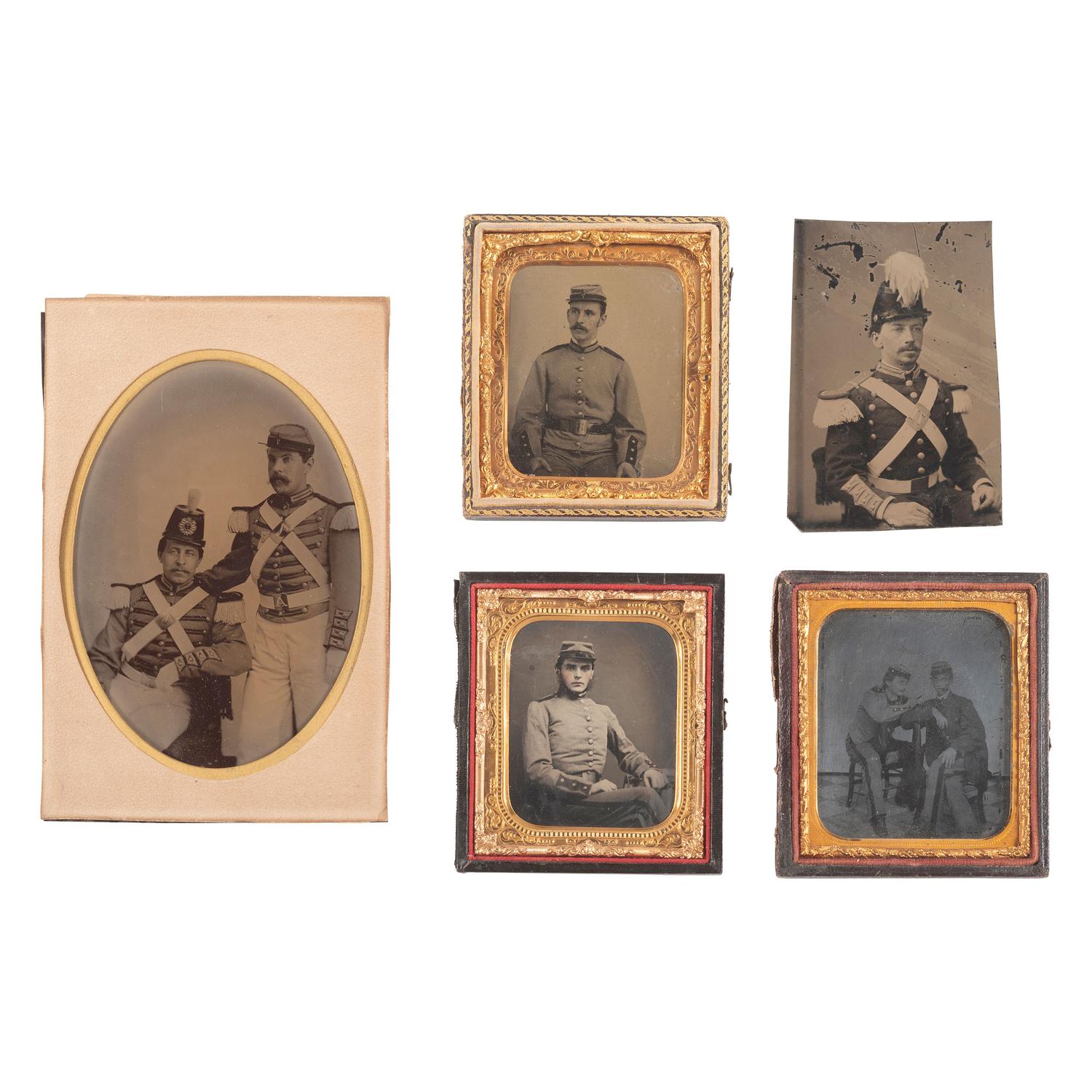 [Early Photography] Group of Five Photographs of Members of the 7th and 71st New York Militia and National Guard