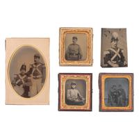 [Early Photography] Group of Five Photographs of Members of the 7th and 71st New York Militia and National Guard