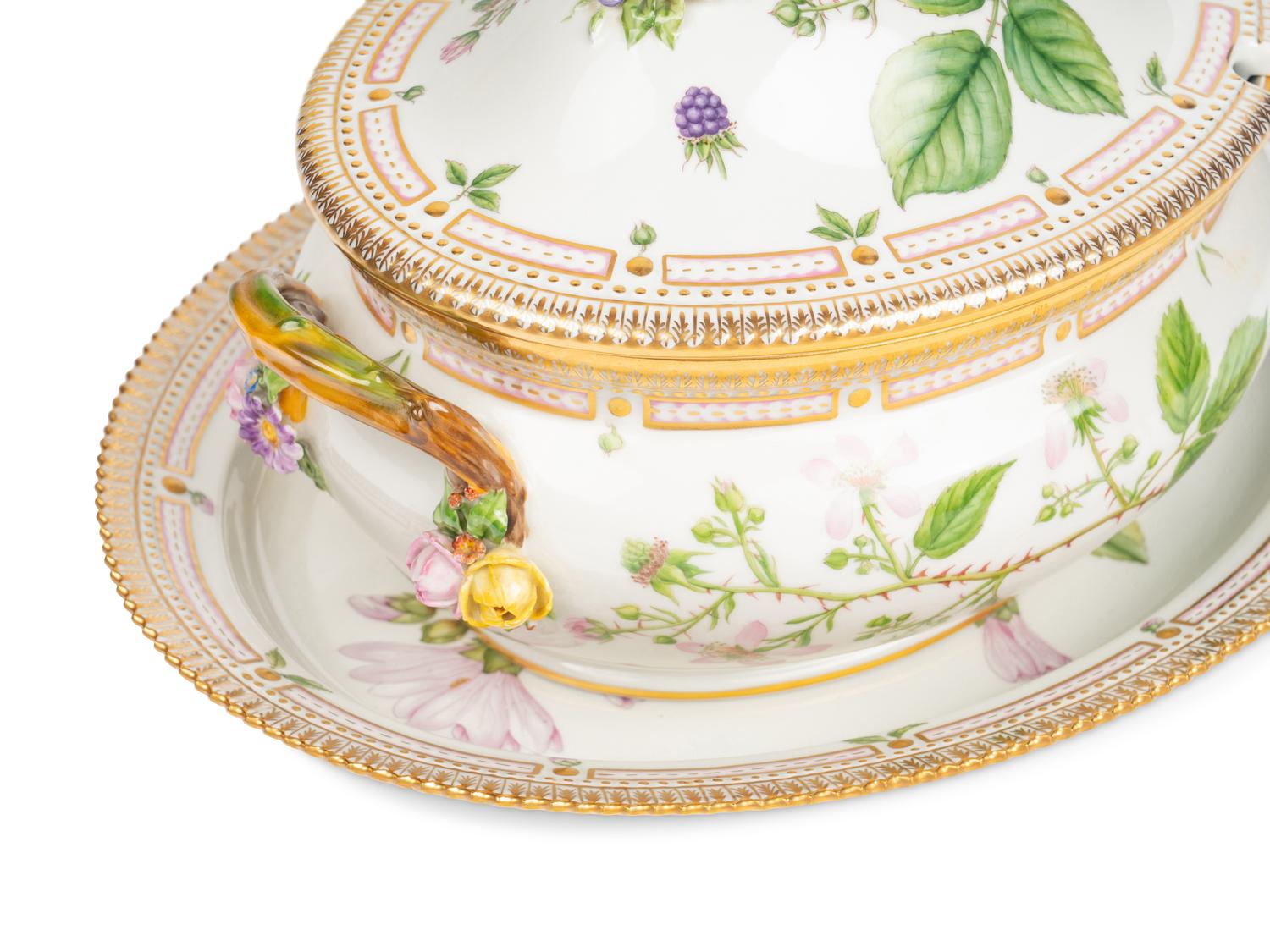 A Royal Copenhagen Flora Danica Porcelain Covered Tureen and Platter