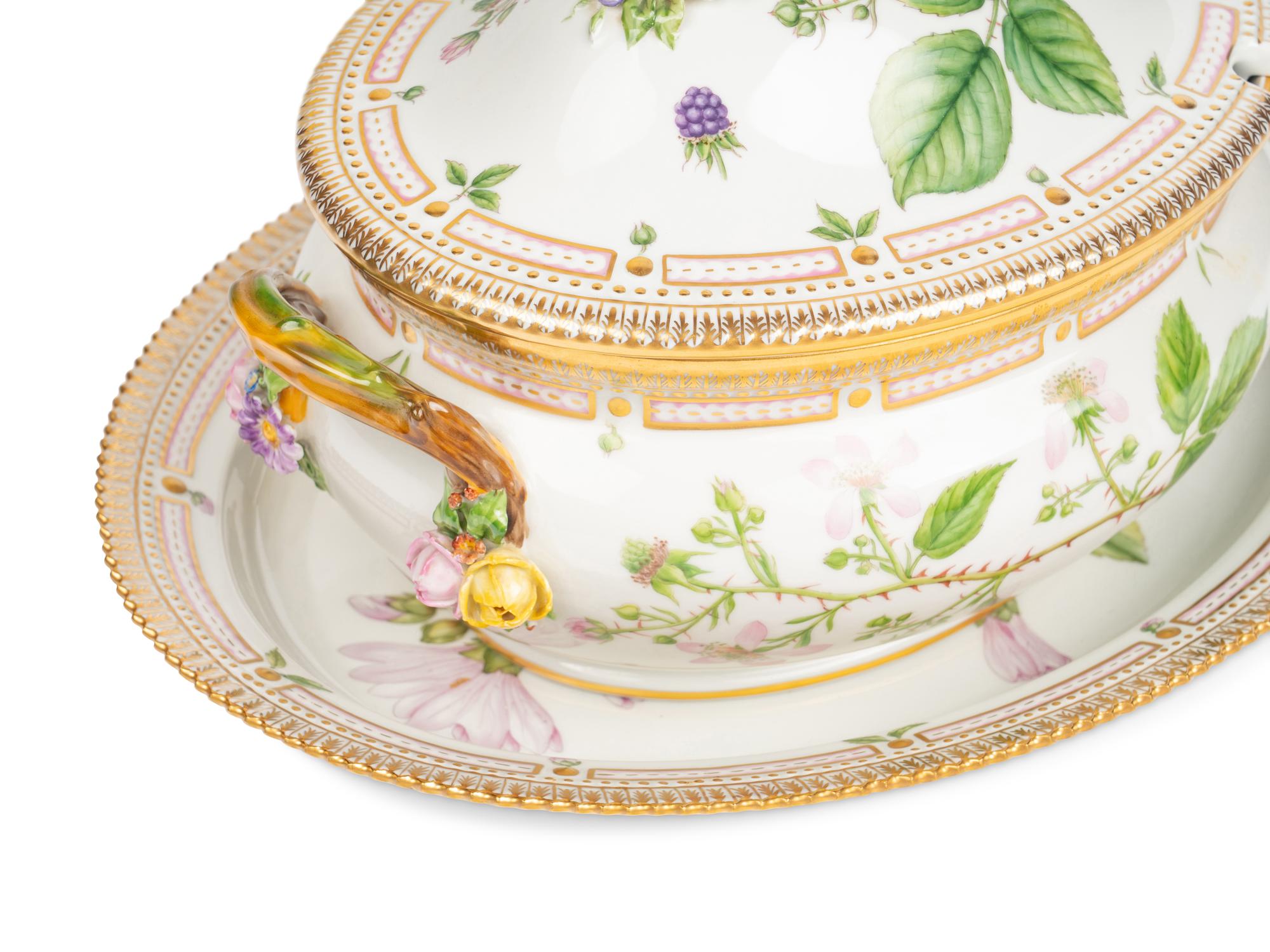 A Royal Copenhagen Flora Danica Porcelain Covered Tureen and Platter