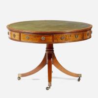 A Regency mahogany and satinwood drum center table circa 1810