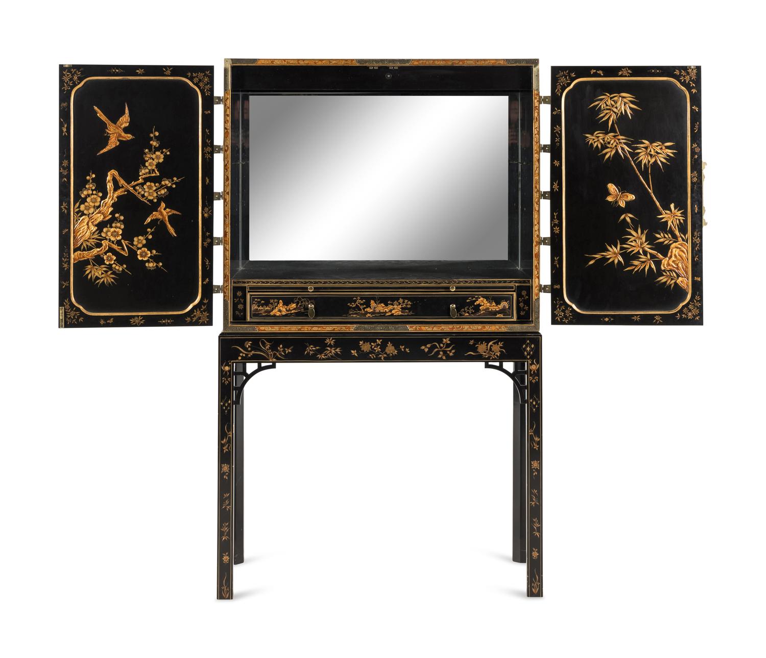 A Baker Lacquered Chinoiserie Cabinet