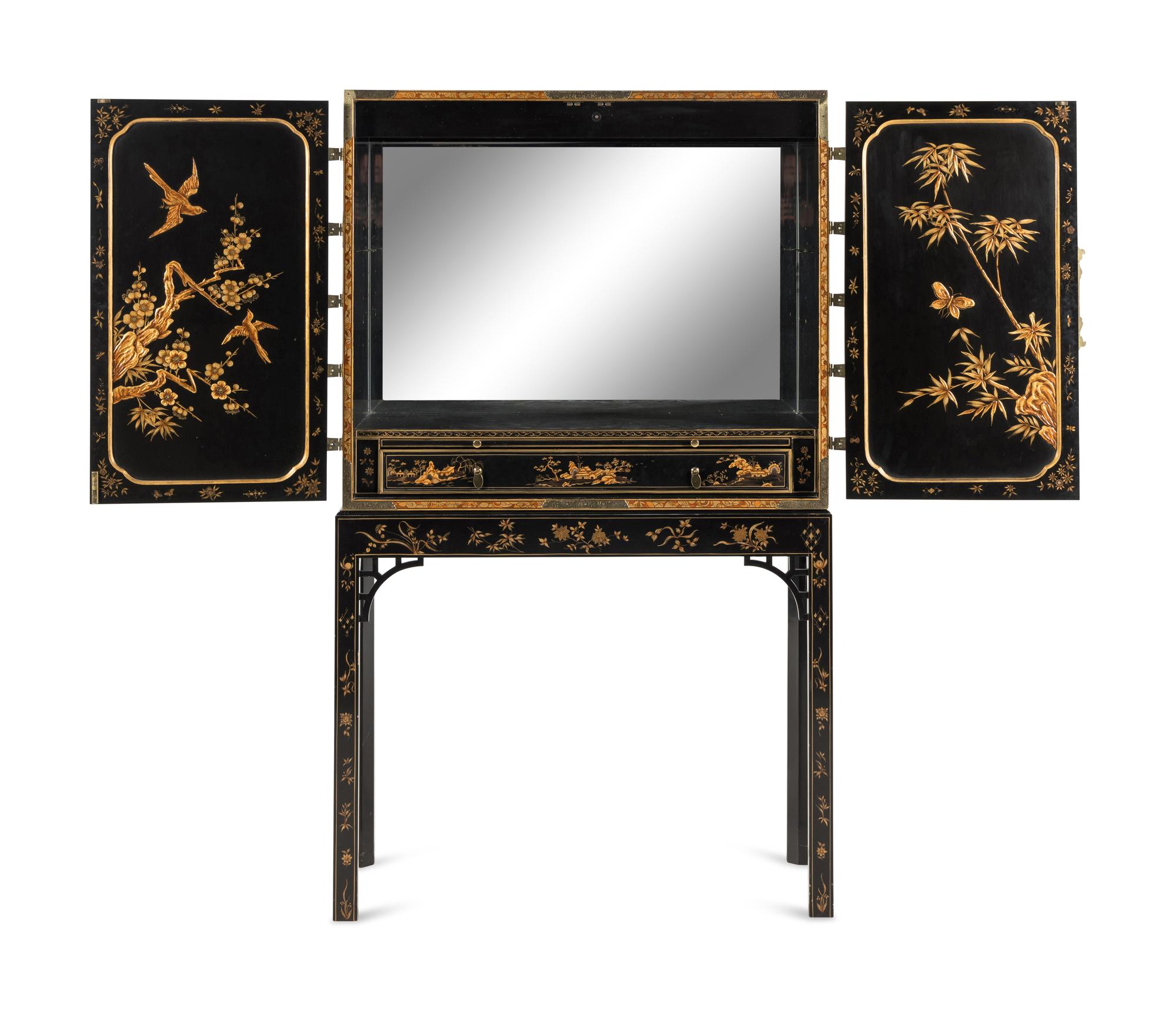 A Baker Lacquered Chinoiserie Cabinet